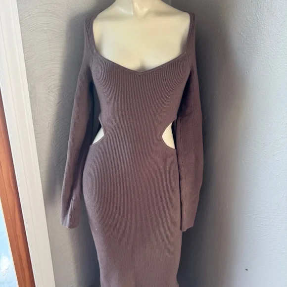 Abercrombie & Fitch maxi dress long sleeve brown cut outs sexy size S NWT - Picture 3 of 10